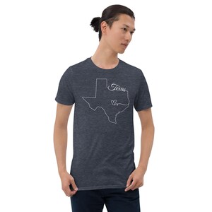 Camiseta de Texas con corazón – Camiseta de Austin, Texas – Camiseta con el mapa de ATX – Camiseta con orgullo texano – Regalo de estado natal – Camiseta minimalista con contorno de Texas