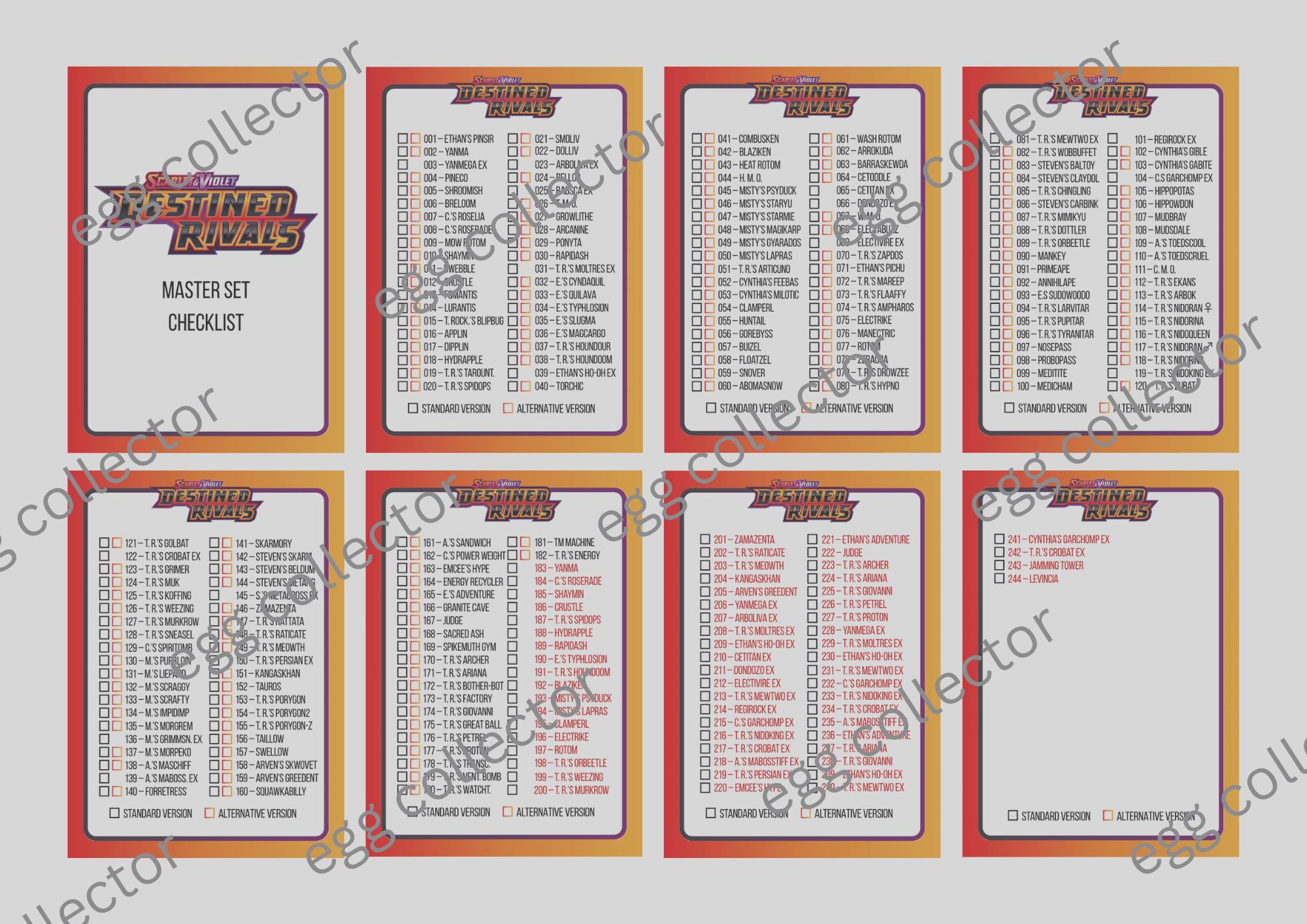 Pokemon TCG - Digital Destined Rivals Checklists; Card-sized Standard ...
