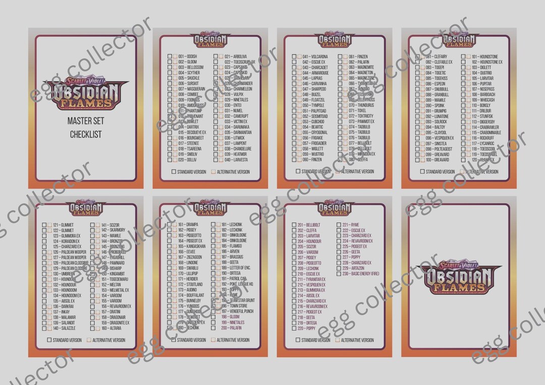 Pokemon TCG Digital Obsidian Flames Checklists Card sized Standard