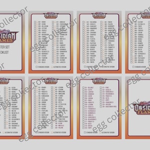 Listas de verificación digitales de Llamas Obsidiana de Pokémon TCG; listas de verificación de carpetas de colección estándar/maestra del tamaño de una carta (SIN artículo físico, solo imprimible)