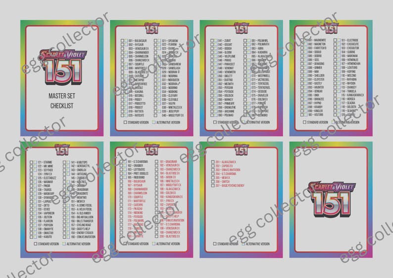 Pokemon TCG - Digital 151 Checklists; Card-sized Standard / Master Set ...