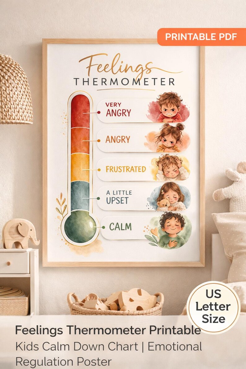 Kids Feelings Thermometer Chart | Emotional Regulation Poster (digital ...