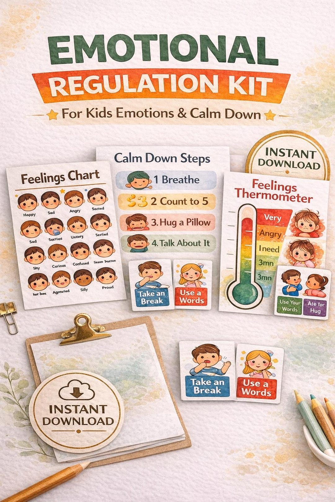 Emotion Regulation Kit Emotional Regulation Kit for Kids | Feelings Chart, Calm Down Steps ...