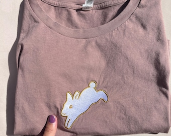 Embroidered White Rabbit Crop Top