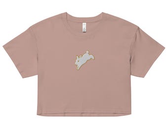 Embroidered White Rabbit Crop Top