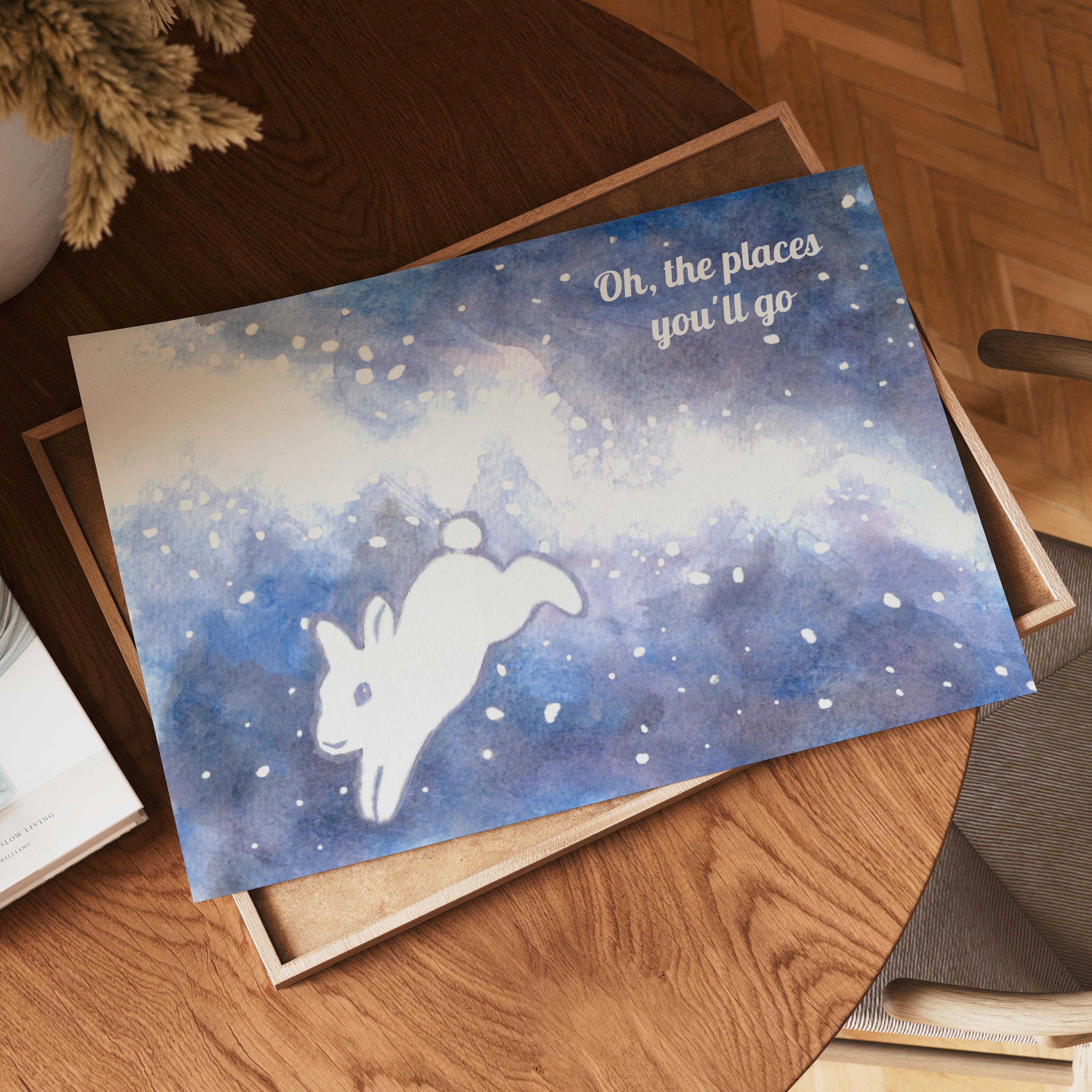 Celestial Bunny Watercolor Art Print: Galaxy Postcard (Digital Download)