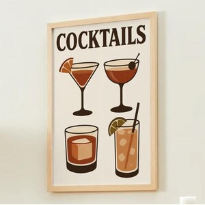 Affiche Vintage Cocktails - ポスター デジタル à Imprimer - 装飾バー ou 料理