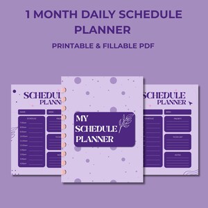 May include: A printable daily schedule planner with a purple and white polka dot design. The planner has a title that says "My Schedule Planner" and includes sections for "Schedule", "Priority", "To Do List", and "Notes".