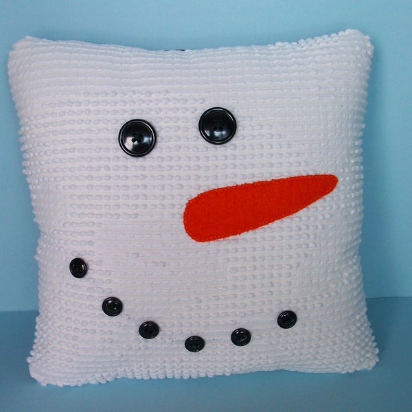 Snowman Pillow from Vintage Chenille with Red Flannel Back CLEARANCE SALE