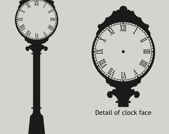 Unique Wall Clock Vinyl Decal - Life Size City Street Clock in Your Choice of Colors