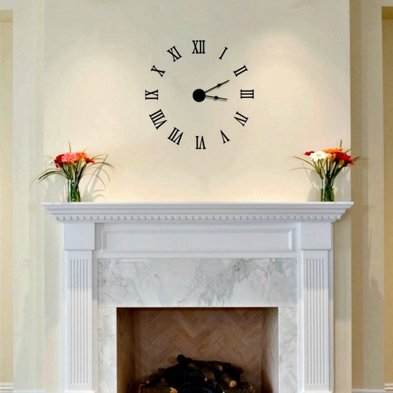 Large Wall Clock Vinyl Wall Decal Clock Extra Large Roman Etsy