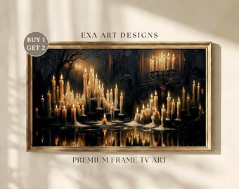 Gotyckie świece, obraz olejny na ramce telewizora Samsunga - Moody Dark Academia, sztuka topiących się świec, dekoracja w stylu vintage na Halloween, pobieranie cyfrowe