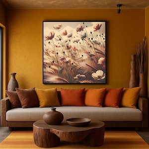 Printable Wildflower Field Landscape Oil Painting, Vintage Landscape Art Print, Country Field Wall Art Farmhouse Print Digital Download