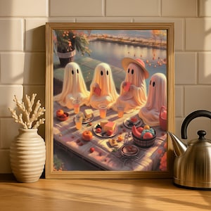 Summerween Halloween Gallery Wall Art Printable Halloween Cottagercore Ghost Art Pastel Ghost Picnic Pink Ghost Halloween Decor Ghost Print