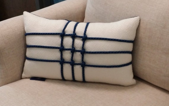 Decorative Kidney Pillow Handmade With Navy Blue Cord Etsy