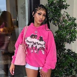 Y2K 2000s Washed Pink Hoodie – Vintage Retro Girls Graphic, Oversized Aesthetic Streetwear for Bold Softcore Looks 400 GSM