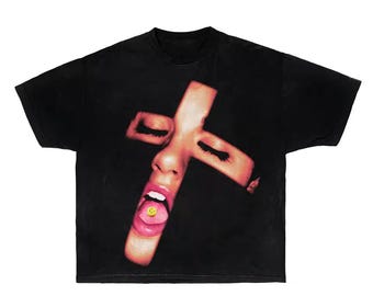 2000s Y2K Vintage Streetwear Print Oversized Tee, Statement T-Shirt, Unique Black Tee, Unisex Cotton Box Tee, Trendy Streetwear