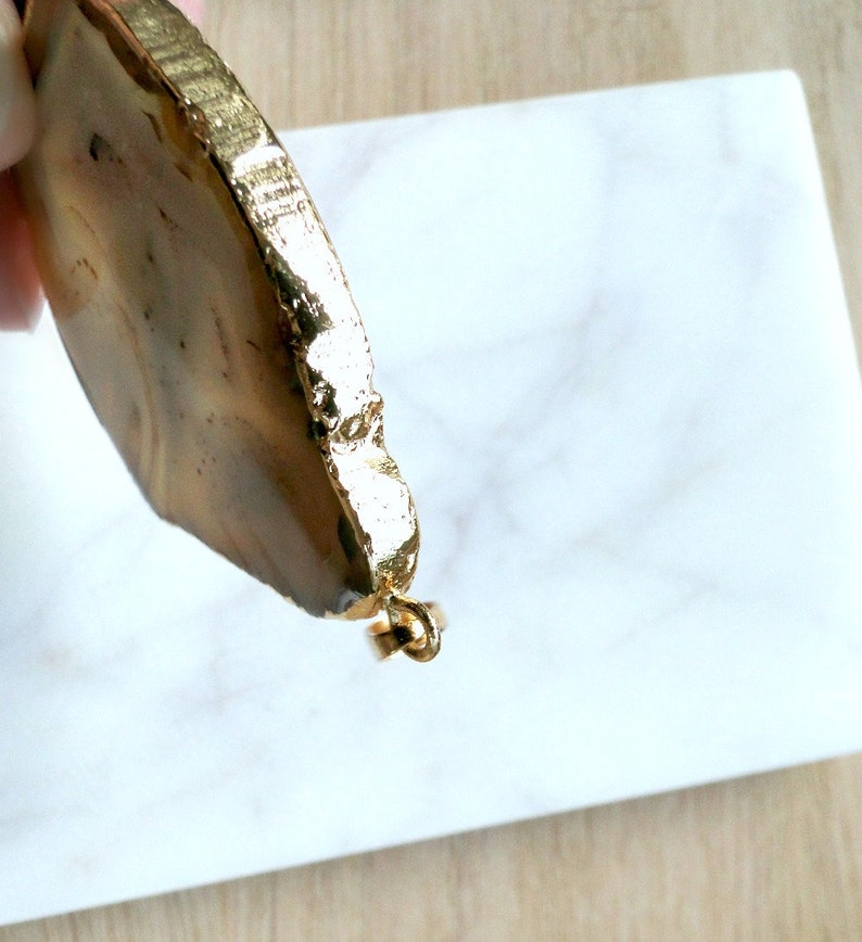 gold-dipped slice necklace Polished Agate necklace pendant raw gemstone charm