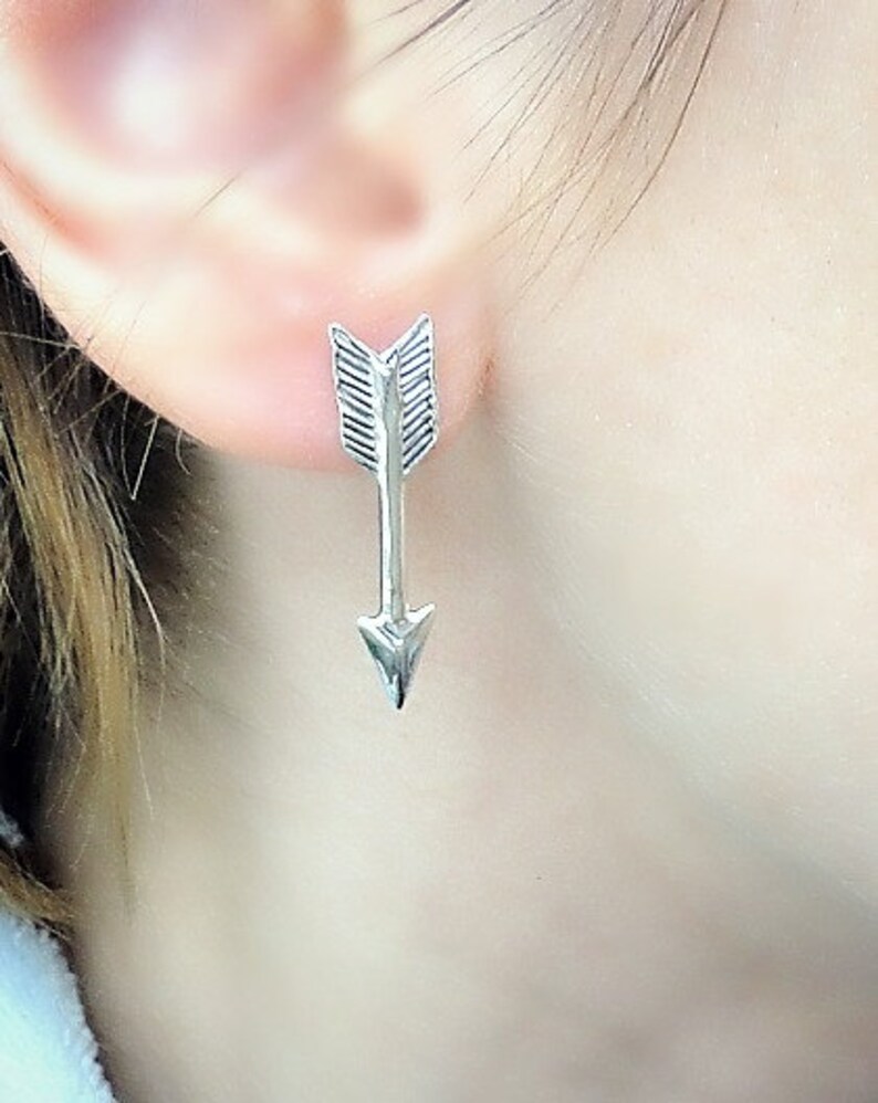 Silver Arrow Earrings Arrow Studs Katniss Earrings Long Etsy