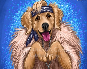 Ken Dog  - 8x10 art print - This stylish golden retriever is looking for your attention and approval - he's a loyal fashionable friend.