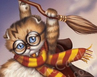 Wizard Kitten - 8 x 10 art print - Hang in there little kitten!
