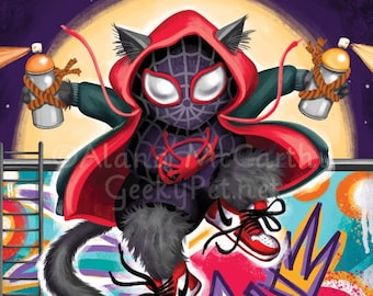 Spray-Paw Spideycat - 8 x 10 art print - The Graffiti Artist Cat