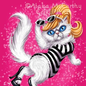 Fashion Pink Doll Cat - 8 x 10 art print