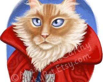 Strange Cat - 8 x 10 art print - Strange as a cat in his red coat