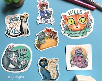 Choose 3 stickers - 3"-4" vinyl sticker for cat lovers