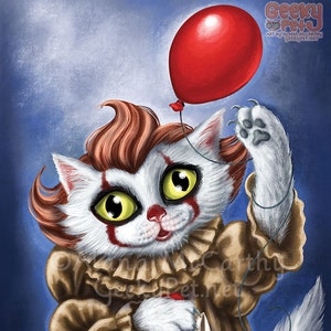 Creepy Clown Cat - 8 x 10 art print