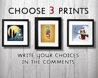 3 prints for 50 usd - Geeky Pet art prints best deal