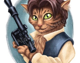 Solo Cat - 8 x 10 art print - Solo cat with a blaster