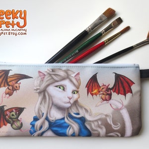 Catleesi Cat Mom of Dragons zippered pencil case 9" x 4"