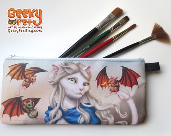 Catleesi Cat Mom of Dragons zippered pencil case 9" x 4"