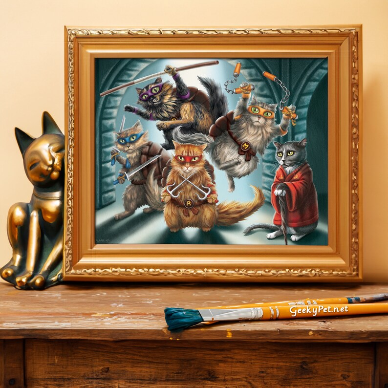 Turtle Cats 8x10 art print image 2