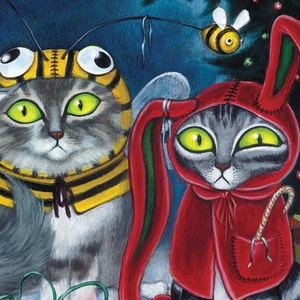 Xmas Cats 8x8 art print Two cats are not pleased about their costume Christmas gifts image 3