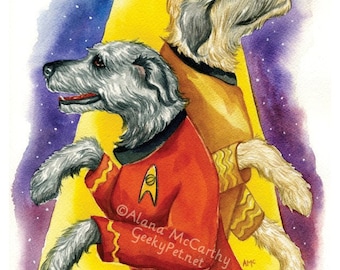 Chiens de science-fiction - Impression aquarelle 8x10" - Ces chiens ont pour mission d'explorer les coins les plus éloignés de l'univers.