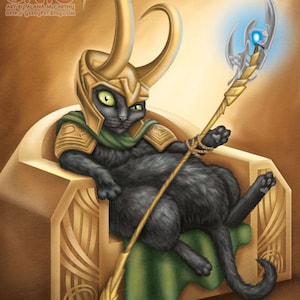 Gott des Unheils Katze - 200x250 Kunstdruck - Der Trickster gott sitzt auf seinem Thron.
