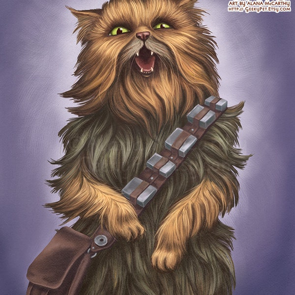 Gato Chewy - Impresión artística de 8x10 - Gato Chewy, felino persa de pelo largo gritando