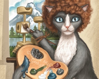 Artist Cat  - 8x10 art print - Meowsterpiece Maker and Purrfessional Painter Cat