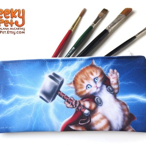 God of Thunder Kitten zippered pencil case 9" x 4"