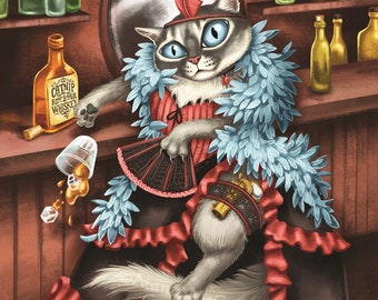 Saloon Girl Cat  - 8x10 art print