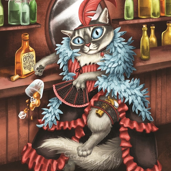 Saloon Girl Cat  - 8x10 art print