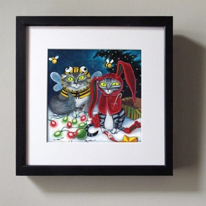 Xmas Cats 8x8 art print Two cats are not pleased about their costume Christmas gifts image 2