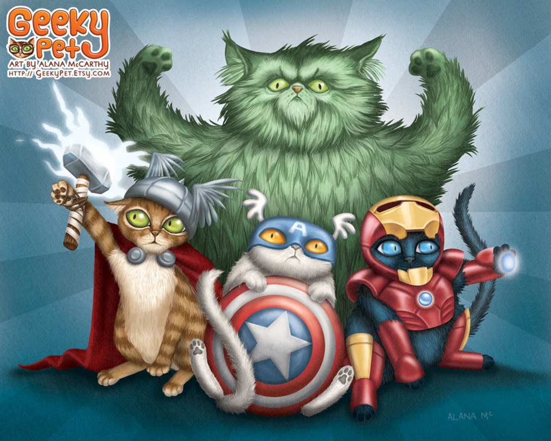 Cat Avengers 10x8 Art Print Cats Dressed up Like Thor - Etsy Cat Avengers 10x8 Art Print Cats Dressed up Like Thor - Etsy