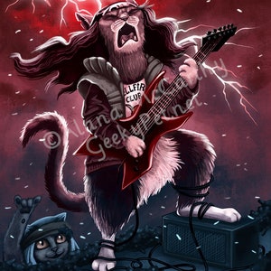 Strange Thangs Ed Cat 8x10 art print Rocking out image 1