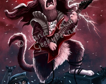 Strange Thangs Ed Cat - 8x10 art print - Rocking out