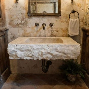 Natural Travertine Sink: Hand-Finished Split-Face Architectural Statement Piece