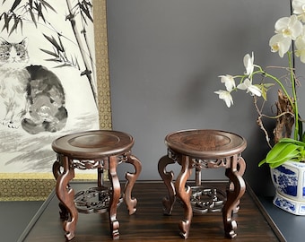 Artisanal Carved Hardwood Stand | traditional Chinese Display Base for Orchids | Elegant Pedestal for Porcelain Planters