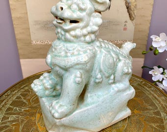 Ru-Style Celadon Foo Dog Sculpture | Celadon Guardian Lion | Chinese Art Decor | Scholar’s Studio Ornament | Ceramic Home Decor